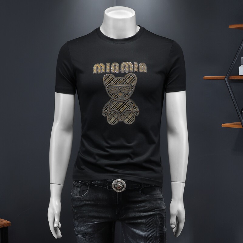 商标已注册2025年新款短袖T恤3019TX3001P75假模黑色，男装T恤，钱塘6016-1(原3019)