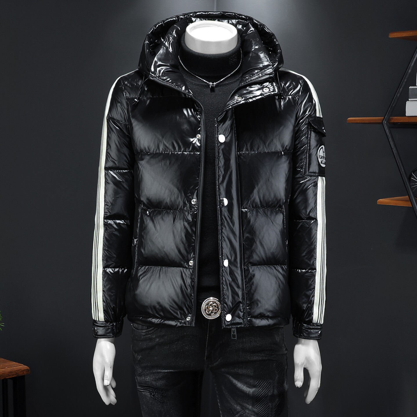 Y9861P3502025高端冬季90%白鸭绒亮面连帽羽绒服假模385，男装羽绒服，钱塘6016-1(原3019)