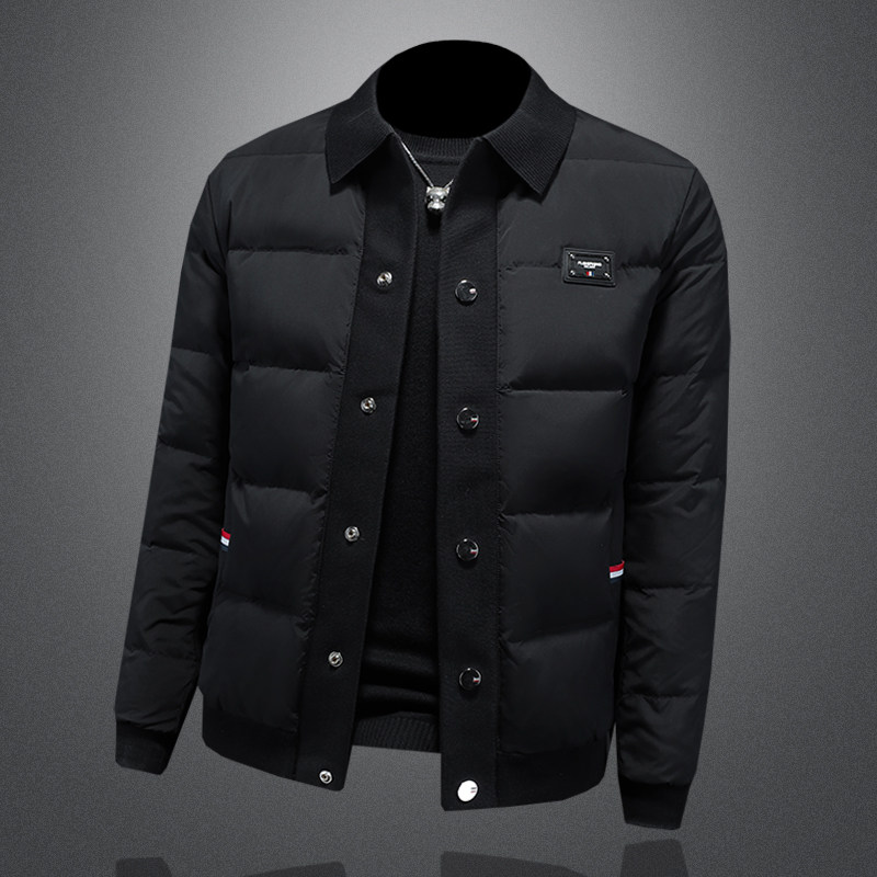 Y6111P2852024高端冬季90%白鸭绒针织领翻领羽绒服镂空黑色,男装羽绒服,钱塘6016-1(原3019)