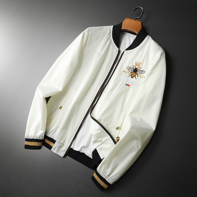 2026年新款印花立领休闲夹克钱塘3019-JK9025P155平铺白色,男装夹克,钱塘6016-1(原3019)