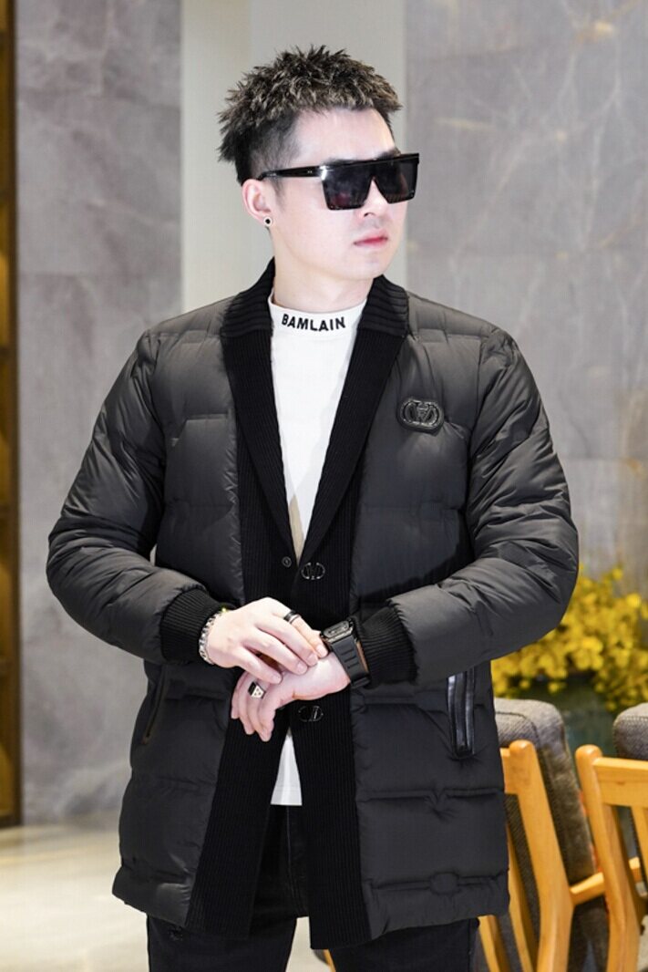 Y9583P3602026冬季90%白鸭绒暗纹针织领中长款羽绒服真模控405,男装羽绒服,钱塘6016-1(原3019)