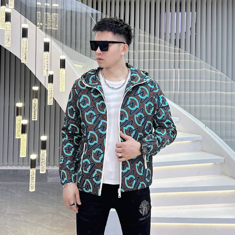 2026年新款印花连帽休闲夹克钱塘3019-JK9030P150真模咖色，男装夹克，钱塘6016-1(原3019)