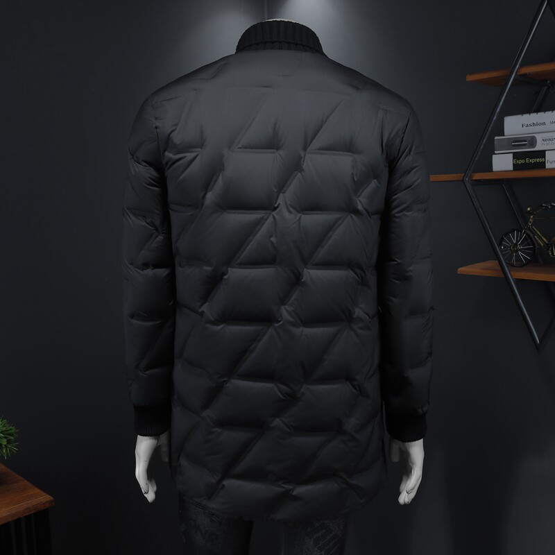 Y9582P3602026冬季90%白鸭绒暗纹针织领中长款羽绒服假模控405,男装羽绒服,钱塘6016-1(原3019)