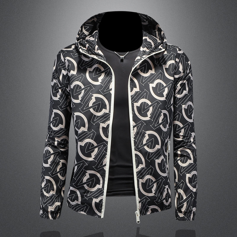 2026年新款印花连帽休闲夹克钱塘3019-JK9030P150镂空黑色，男装夹克，钱塘6016-1(原3019)