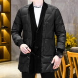 Y9582P3602026冬季90%白鸭绒暗纹针织领中长款羽绒服真模控405，男装羽绒服，钱塘6016-1(原3019)