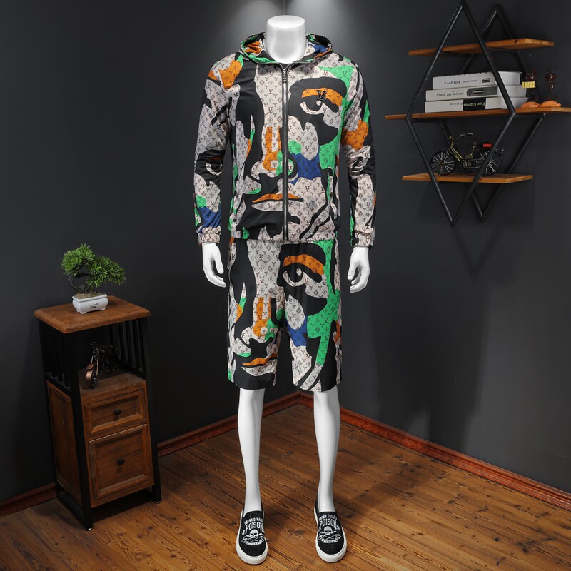 2026年新款防晒短裤套装钱塘30191238+9053套装P218假模卡其，男装休闲套装，钱塘6016-1(原3019)