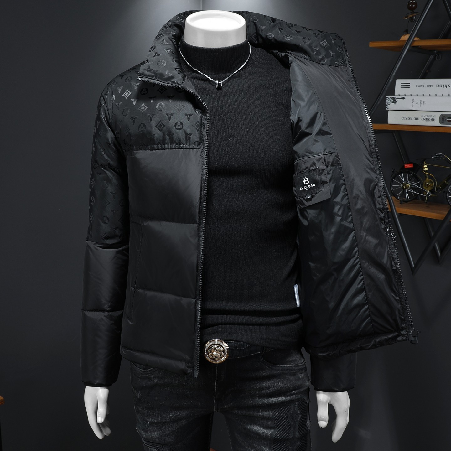 Y9821P3102025高端冬季90%白鸭绒提花立领羽绒服假模355，男装羽绒服，钱塘6016-1(原3019)