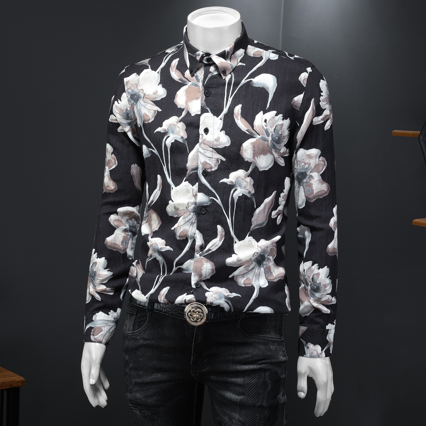 2026年新款长袖衬衫青春大码修身衬衣钱塘30199775P85假模，男装衬衫，钱塘6016-1(原3019)