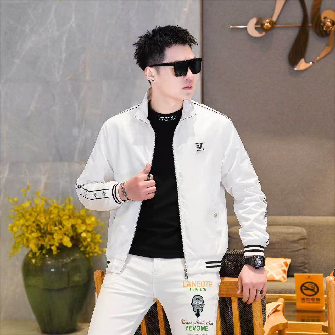 商标已注册2025年新款提花连帽休闲夹克JK58883P165真模白色，男装夹克，钱塘6016-1(原3019)