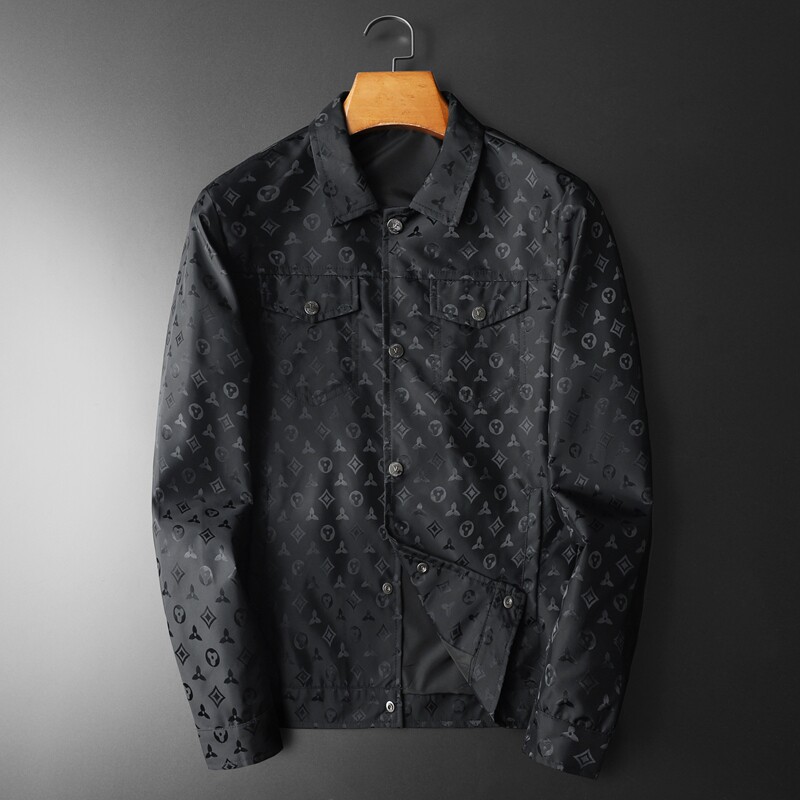 2026年新款印花翻领休闲夹克钱塘3019-JK9033P155平铺黑色，男装夹克，钱塘6016-1(原3019)