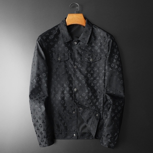 2026年新款印花翻领休闲夹克 钱塘3019-JK9033 P155 平铺黑色，男装夹克，钱塘6016-1(原3019)