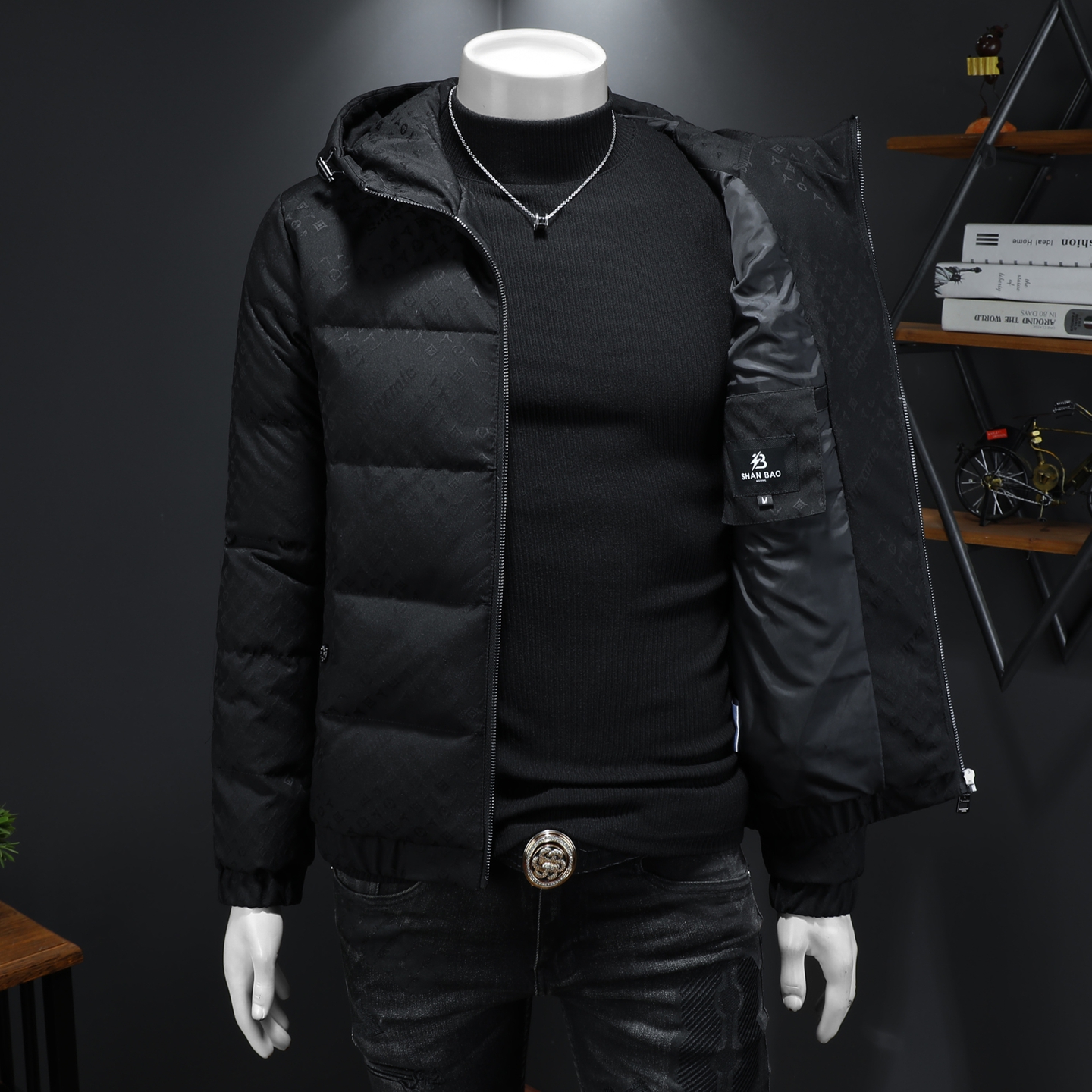 Y9882P3202025高端冬季90%白鸭绒连帽提花羽绒服假模，男装羽绒服，钱塘6016-1(原3019)
