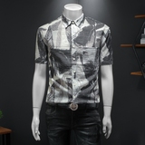 2025年新款微阔短袖衬衫青春大码修身衬衣钱塘30192472P85假，男装T恤，钱塘6016-1(原3019)