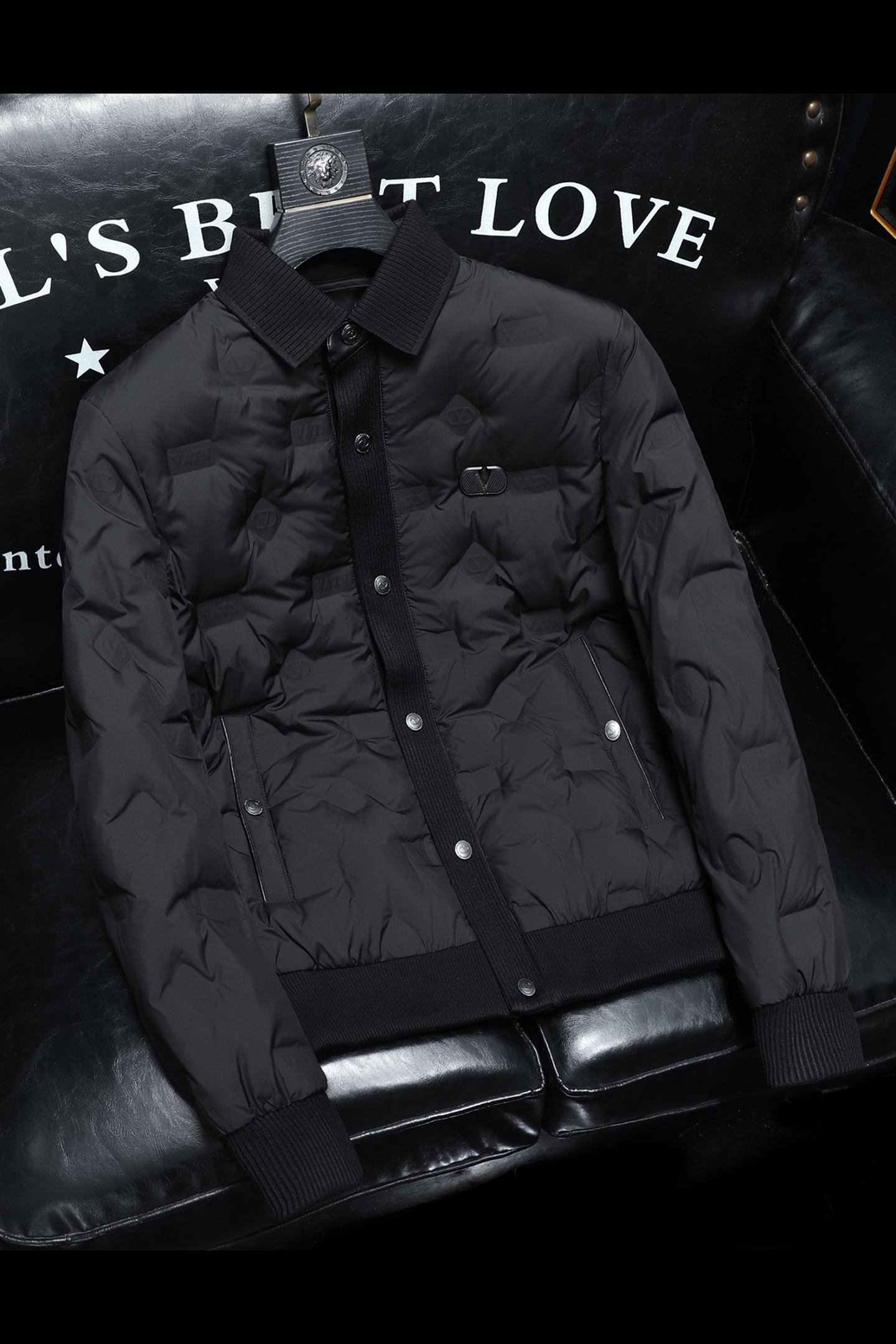 Y9866P3352025高端冬季90%白鸭绒暗花翻领羽绒服沙发黑色，男装羽绒服，钱塘6016-1(原3019)