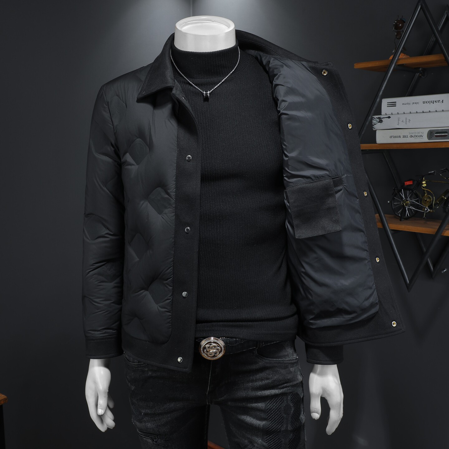 Y8989P3252025高端冬季90%白鸭绒翻领暗花羽绒服假模375,男装羽绒服,钱塘6016-1(原3019)
