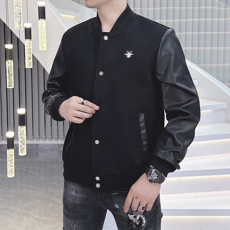 2026年新款呢料拼接棒球领休闲夹克钱塘3019-JK9091P175真模黑,男装夹克,钱塘6016-1(原3019)