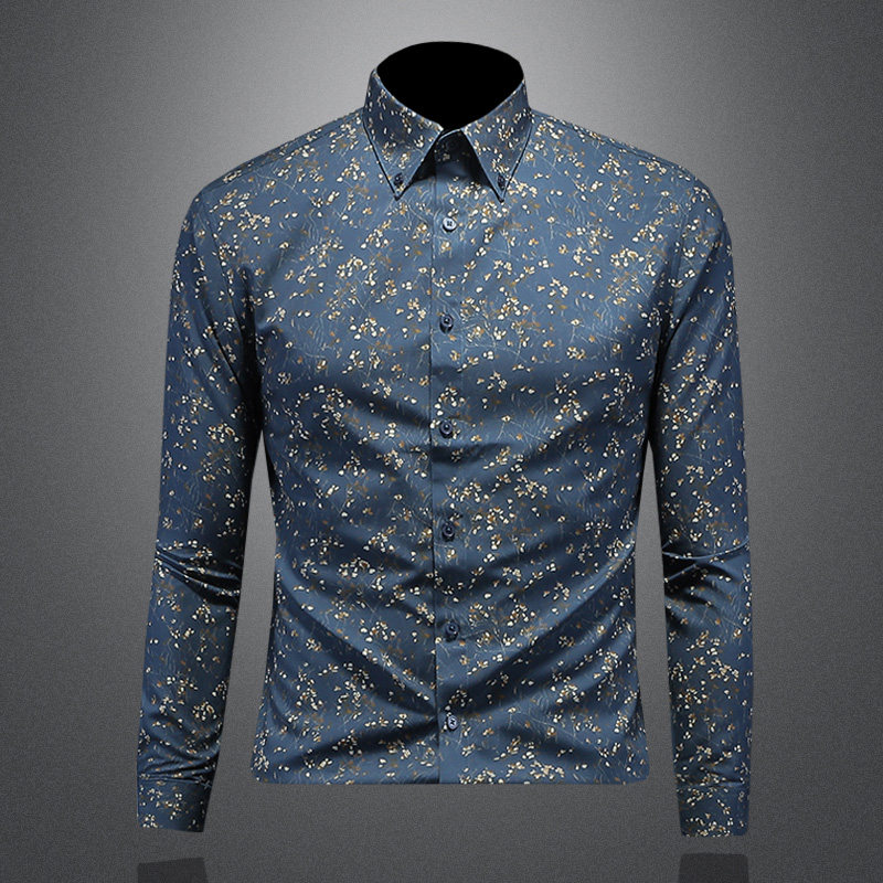 2026年新款长袖衬衫青春大码修身衬衣钱塘30199615P80镂空蓝色，男装衬衫，钱塘6016-1(原3019)