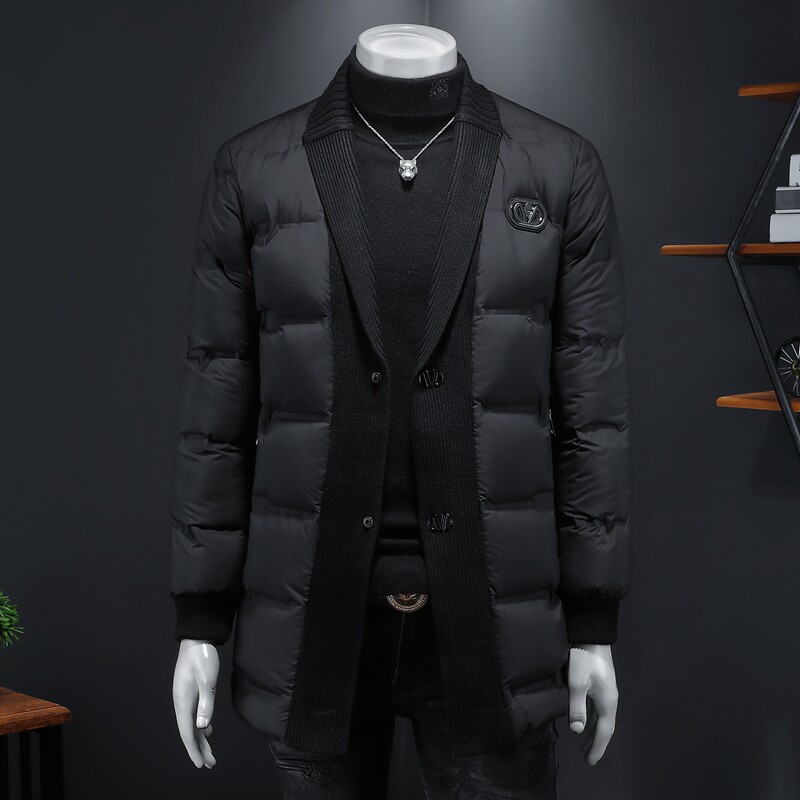 Y9583P3602026冬季90%白鸭绒暗纹针织领中长款羽绒服假模控405,男装羽绒服,钱塘6016-1(原3019)