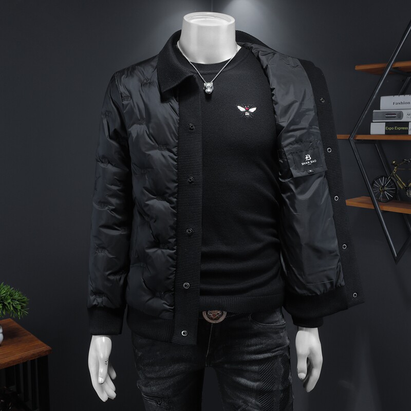 Y9581P3052024高端冬季90%白鸭绒刺绣针织领羽绒服假模控355,男装羽绒服,钱塘6016-1(原3019)