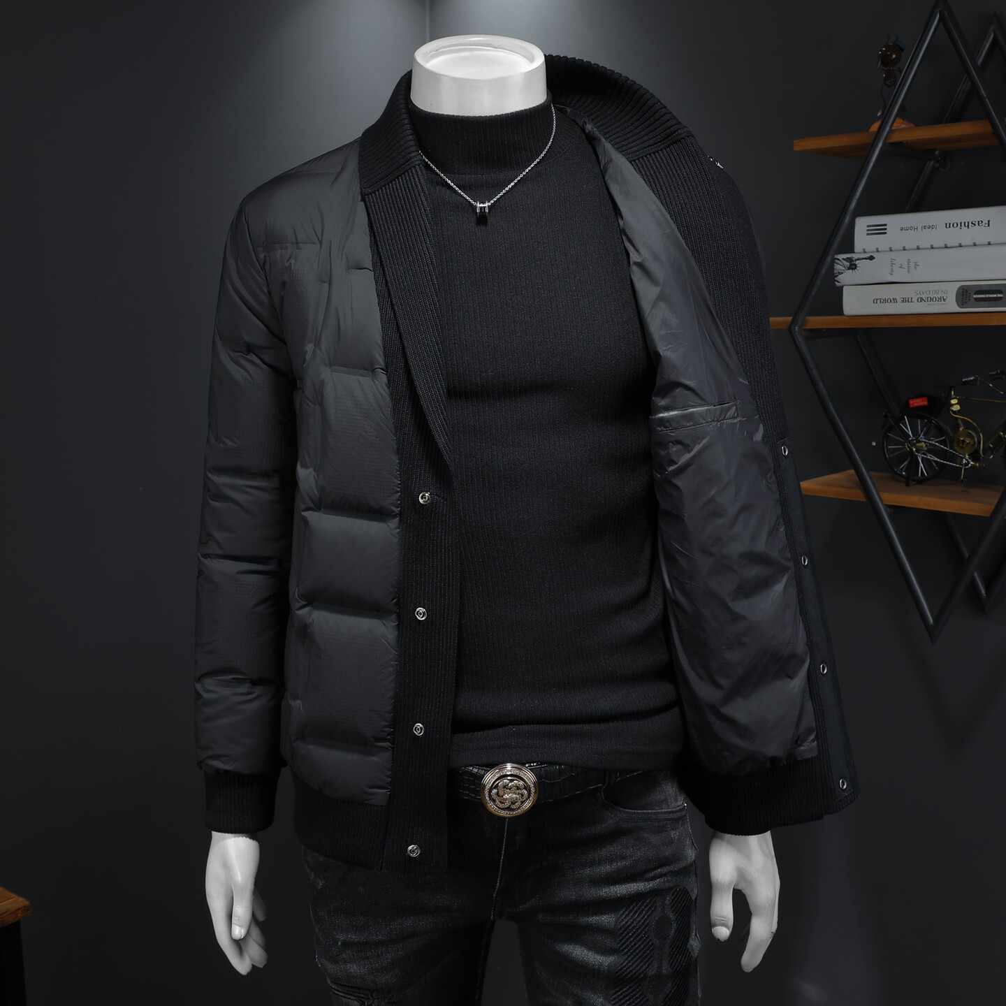 Y6801P3452025高端冬季90%白鸭绒针织领提花羽绒服假模395,男装羽绒服,钱塘6016-1(原3019)