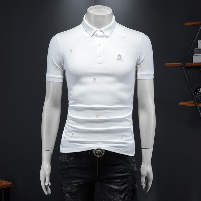 2025年新款短袖POLO衫钱塘3019-PL3020P65假模白色，男装T恤，钱塘6016-1(原3019)