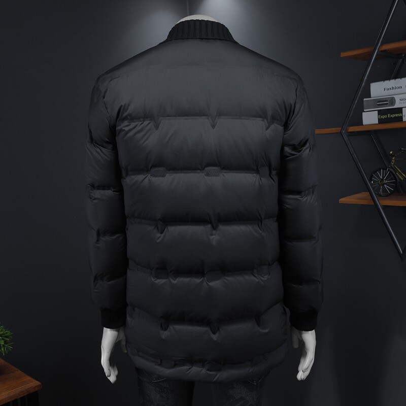 Y9583P3602026冬季90%白鸭绒暗纹针织领中长款羽绒服假模控405,男装羽绒服,钱塘6016-1(原3019)