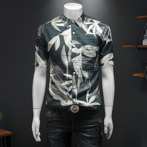 2025年新款微阔短袖衬衫青春大码修身衬衣 钱塘3019 2471 P85 假，男装T恤，钱塘6016-1(原3019)