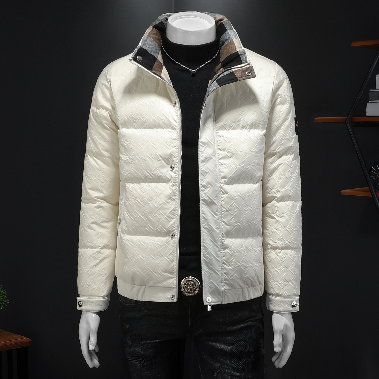 Y88663P3202025高端冬季90%白鸭绒立领提花羽绒服假模365，男装羽绒服，钱塘6016-1(原3019)