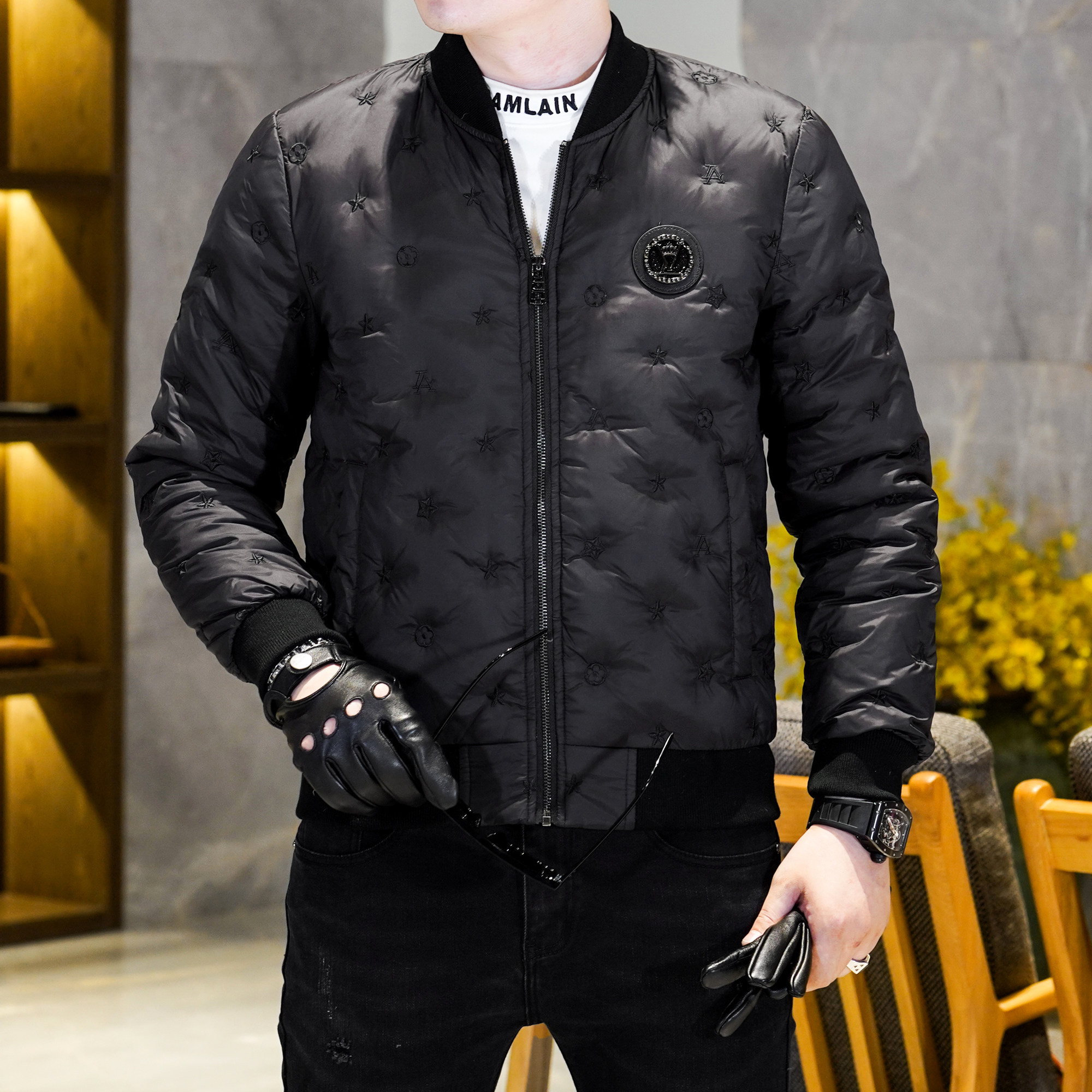 Y9851P2802024高端冬季90%白鸭绒亮面立领羽绒服真模黑色,男装羽绒服,钱塘6016-1(原3019)