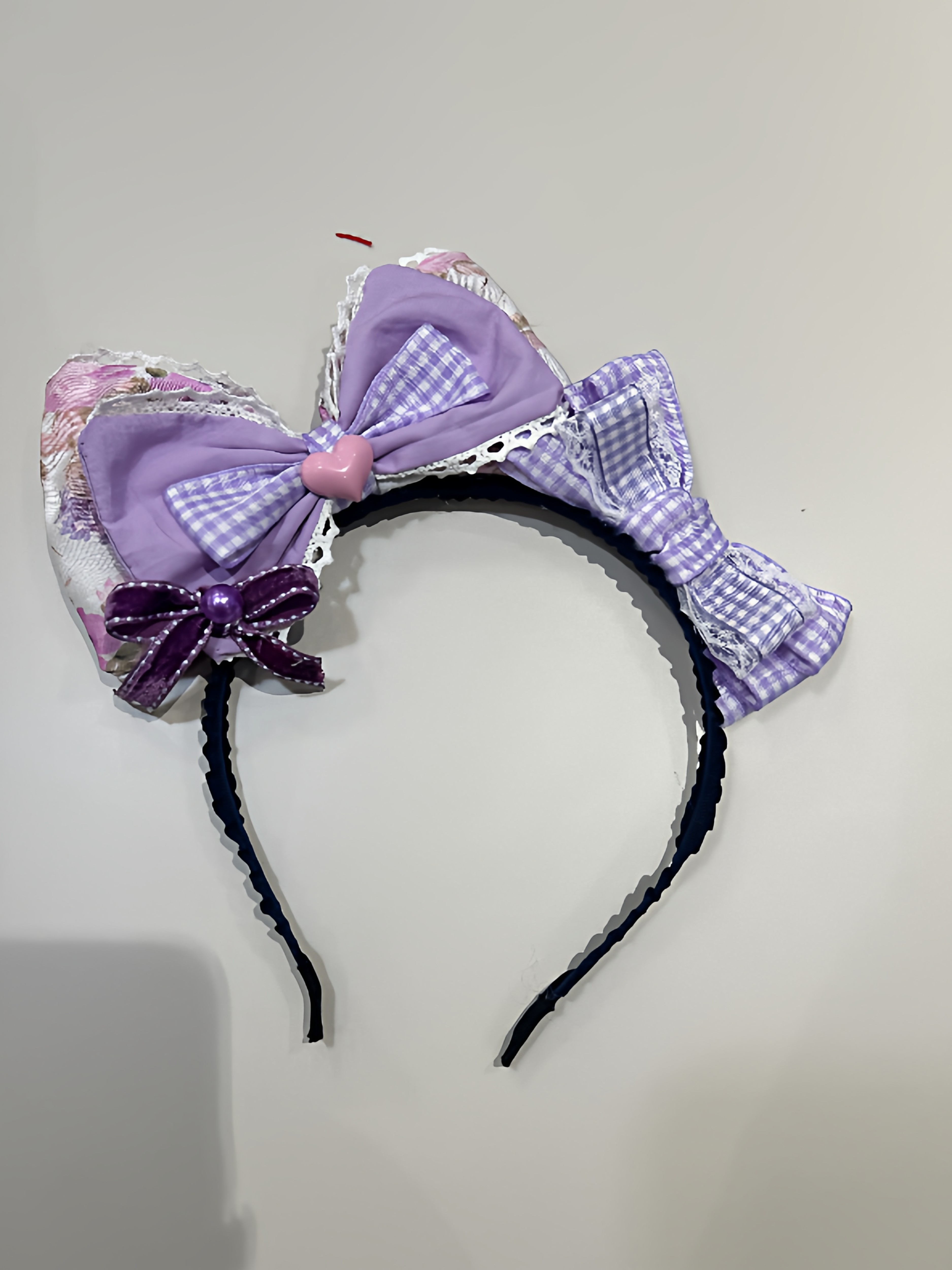 设计款原创lolita手作紫色格子发箍甜系发饰可定制发夹款