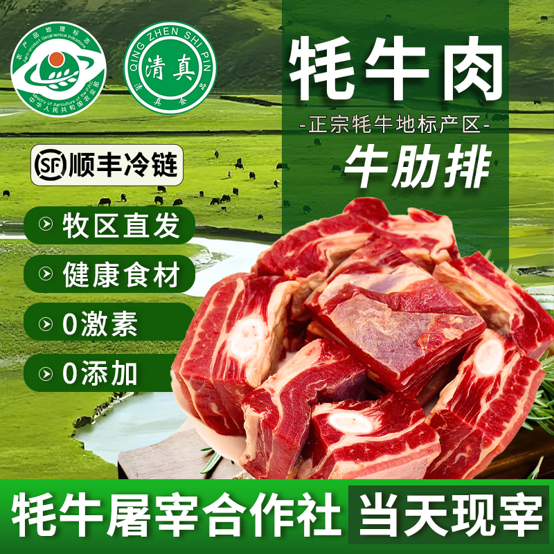 清真牦牛肉新鲜4斤青海西藏冰鲜天祝白耗牛肉生鲜散养牛肋排带骨
