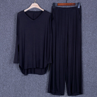 新款女士2件套长袖V领宽松两件套家居服瑜伽服加大码运动休闲女装