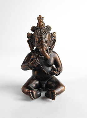 象鼻财神手工精雕铜佛像摆件