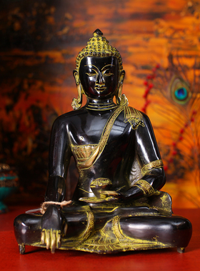 药师琉璃光如来铜佛像手工铜雕家用供奉佛堂藏传瑜伽馆装饰工艺品