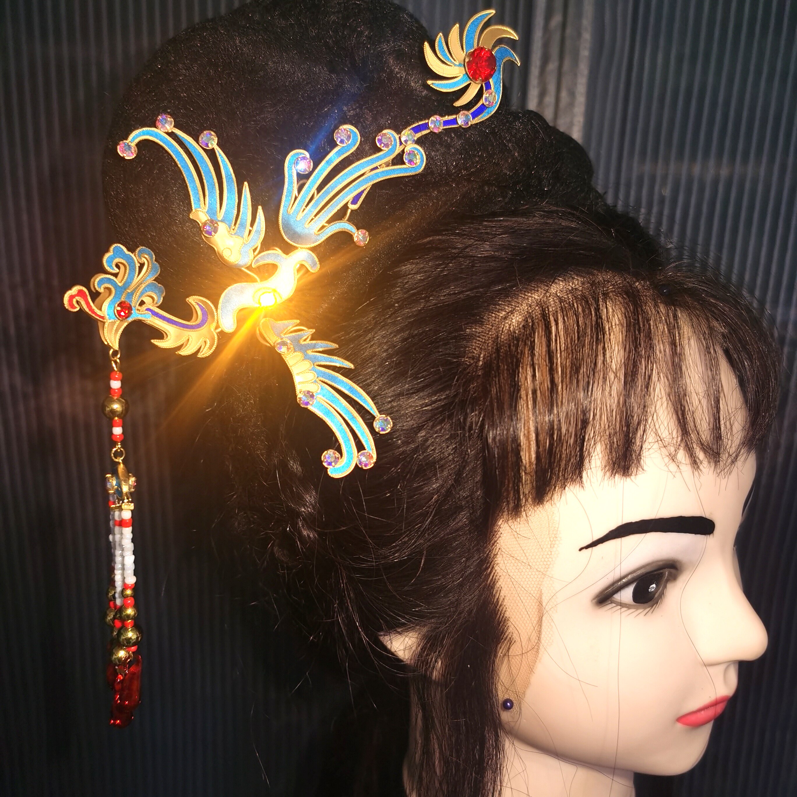 戏曲越剧黄梅戏点翠点绸花旦偏边凤钗簪头饰牡丹鲤鱼精表演出配饰