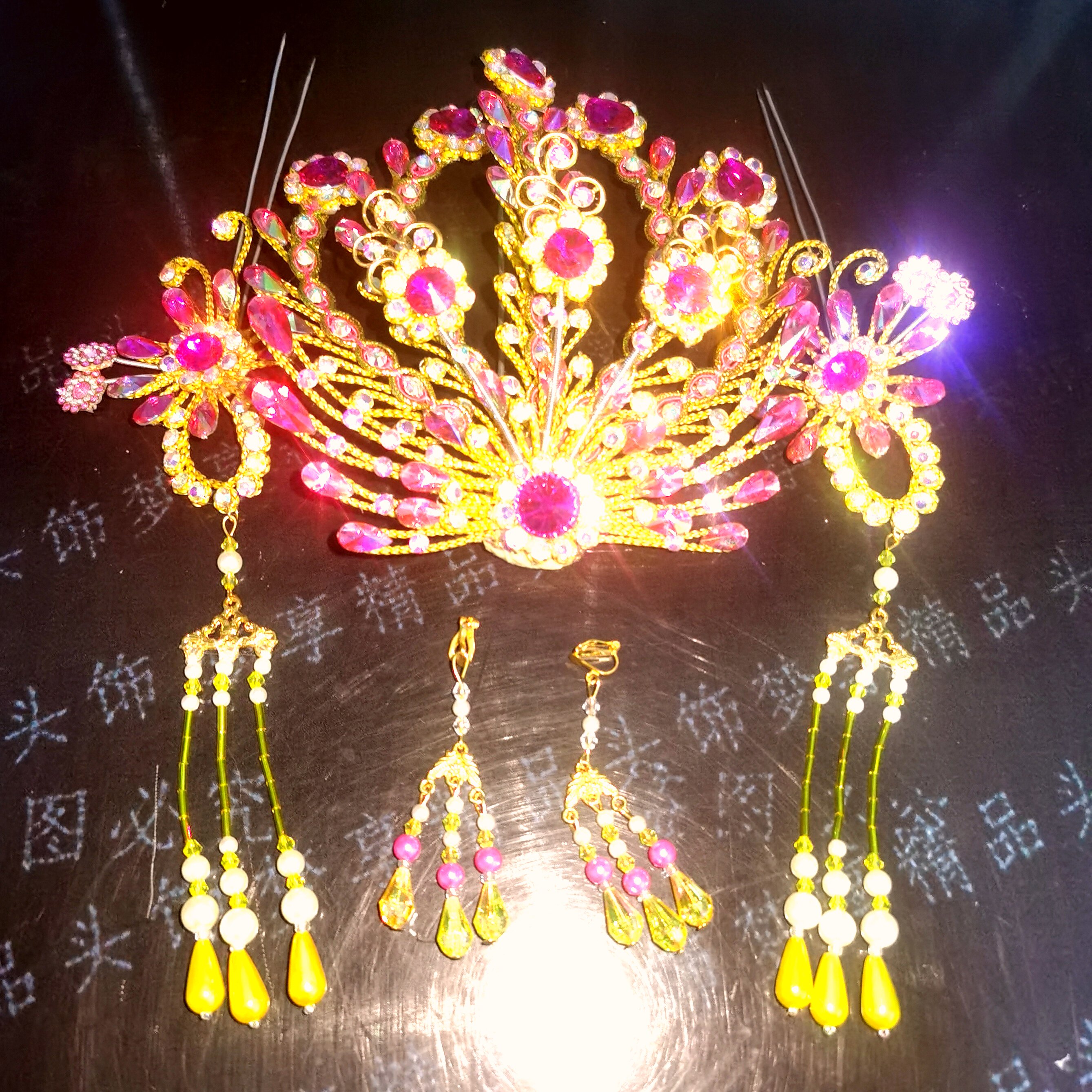 越剧黄梅戏曲花旦双桃头饰正偏边凤钗复古宫廷小姐古装演出配饰品