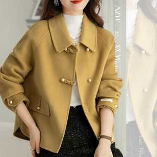 高档双面绒短款上衣外套女春秋新显瘦修身淑女气质双面羊毛呢大衣