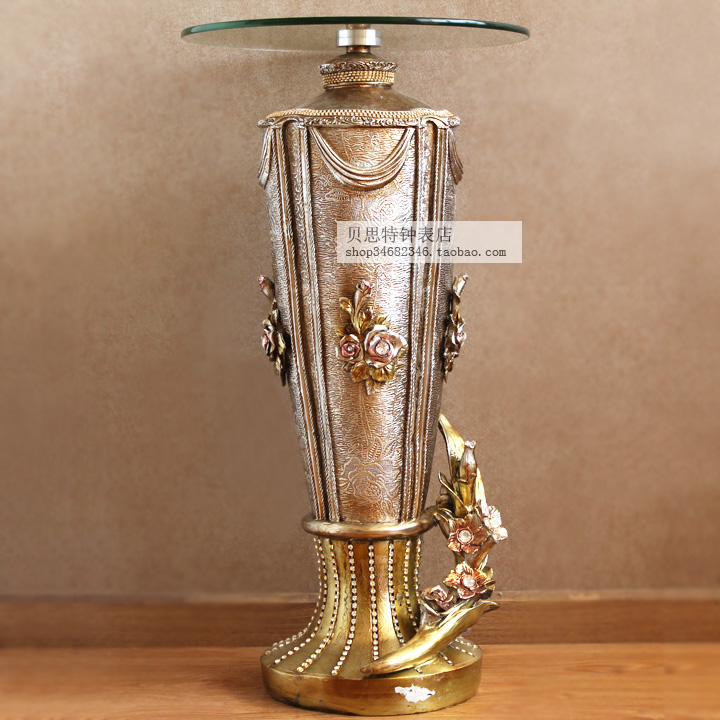 沙發(fā)邊幾歐式復(fù)古客廳角幾圓形玻璃桌面茶幾時(shí)尚創(chuàng)意藝術(shù)小桌擺件