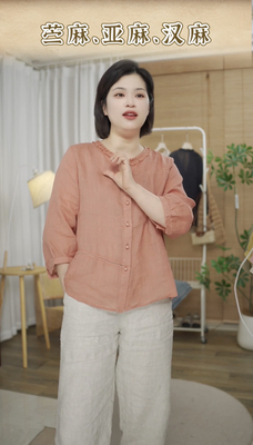 新款苎麻刺绣衬衫女宽松休闲显瘦上衣52021