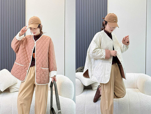 【YOU米】两面穿圆领单排扣撞色拼接宽松百搭棉服外套女