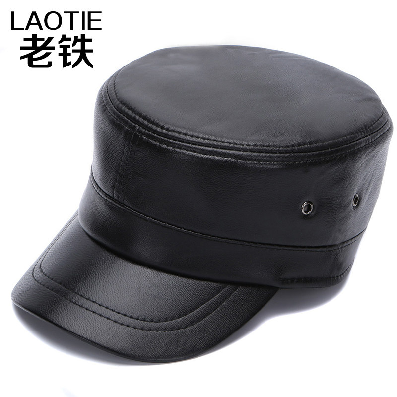 真皮帽子男士鸭舌帽秋冬季休闲羊皮平顶帽青年前进帽中老年保暖帽