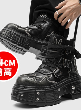 高品质暗黑朋克增高14cm12cm10马丁靴男款厚底机能风时装短靴大码