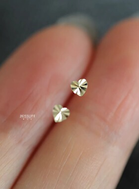 9K黄金 闪切迷你爱心 精致素金气质通勤K金耳钉 日常简约闪亮耳饰