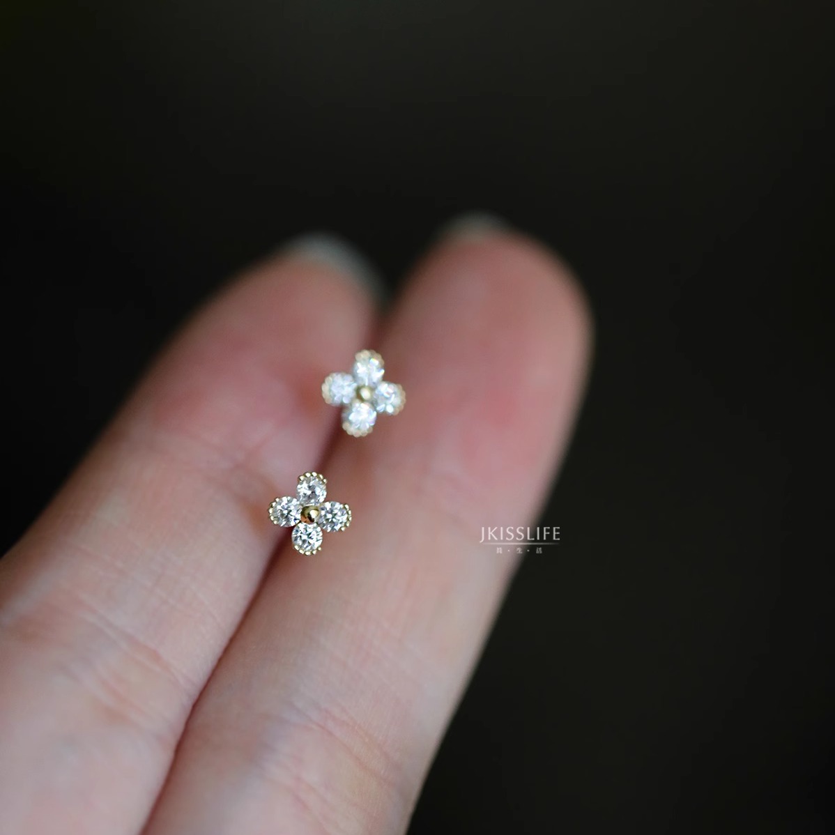 9K黄金别致小花K金耳钉耳饰