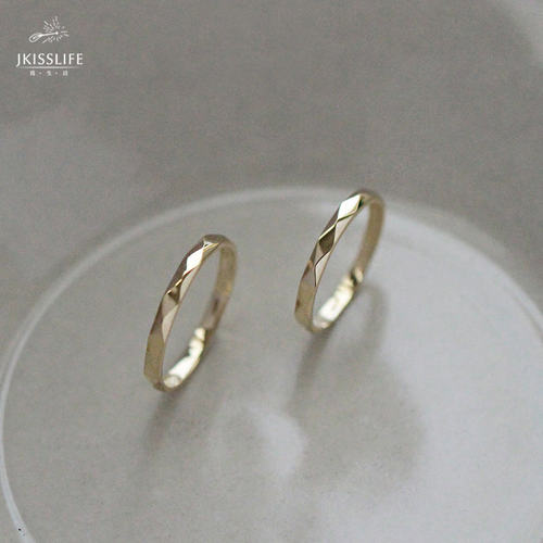 经典菱形格纹9K金简约戒指极简风