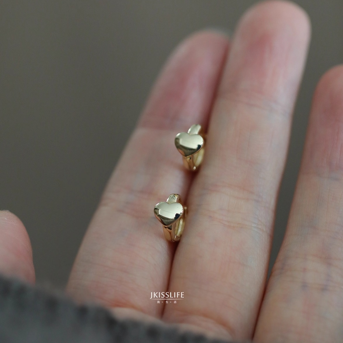 9K黄金甜美爱心K金耳环日常通勤