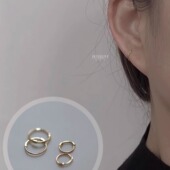 极简极细素金小巧 闪闪迷你耳环耳骨环 耳圈 Jennie同款 9K黄金