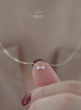 细闪蝴蝶结14K金微镶精致项链