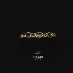 9K黄金 ins极简 欧美博主叠戴 精致链条设计感极简K金戒指指环