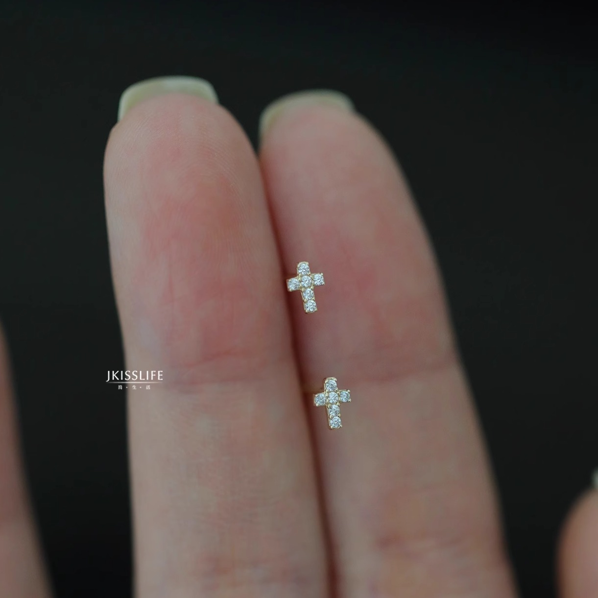 9K黄金迷你十字架精致小巧耳钉